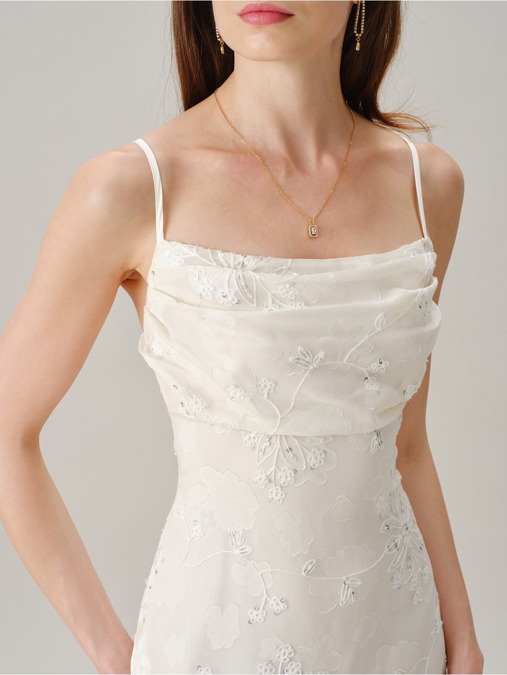 Rihoas Apricot Square Neck Jacquard Sequins Maxi Dress - Picture 3 of 9